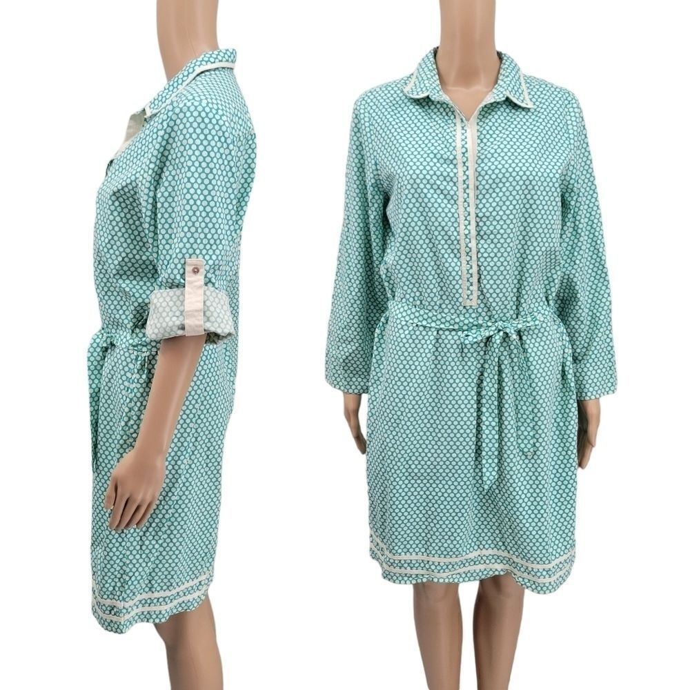 Mssp Teal Green with cream polka dots Midi Shirt Dress. Women's Large